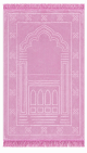 Tapis de prière adulte unie avec motif 4 ogives et frange torsadée - Ultra-doux type velours - Couleur rose clair Tapis de prière adulte unie avec motif 4 ogives et frange torsadée - Ultra-doux type velours - Couleur rose clair