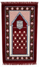 Tapis de prière musulman pour adulte bordeaux motifs Kaaba et fleurs multicolores