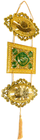 Suspension murale doree decorative en 3 parties avec fond vert