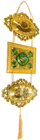 Suspension murale dorée décorative en 3 parties avec fond vert Suspension murale dorée décorative en 3 parties avec fond vert