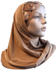 Hijab 2 pieces couleur camel decore de fleurs