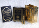 Pack cadeau noir dore avec livres : Le Saint Coran & La Citadelle du musulman (bilingues francais/arabe) - Parfum deluxe Aladin & Sac dore