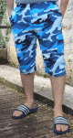 Pantacourt ete - Short de bain - Bermuda de plage - Sarouel de Bain long genoux pour homme motif camouflage militaire - Couleur Bleu