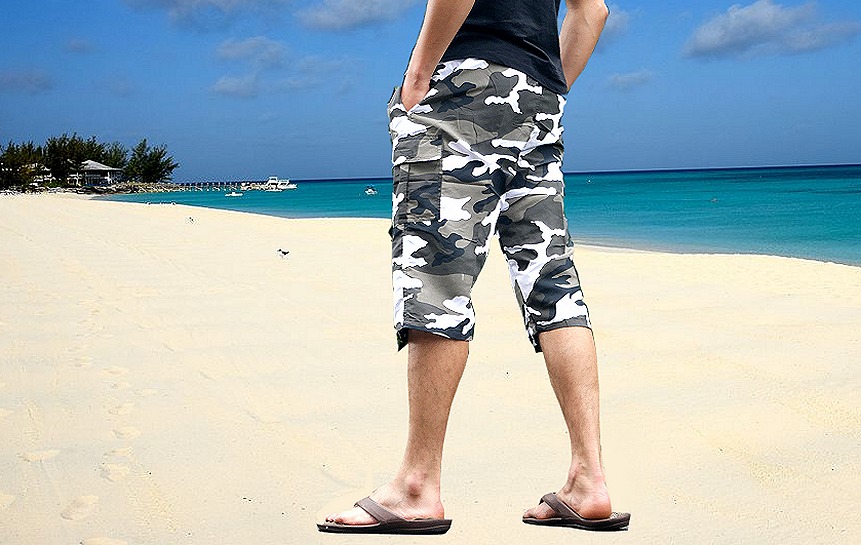 Pantacourt - Short de plage - Sarouel de Bain pour homme camouflage noir  gris et blanc - Prêt à porter et accessoires sur