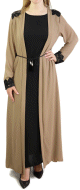 Robe longue noire avec kimono integre couleur beige fonce