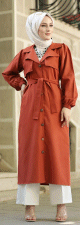 Trench coat Long pour femme (Vetement Mode Musulmane en ligne) - Couleur brique