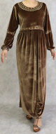 Robe longue en velours avec broderies - Couleur marron