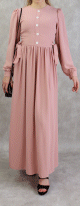 Robe longue froncee casual pour femme - Couleur rose clair