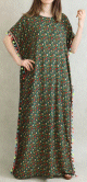 Robe d'ete a fleurs avec pompons multicolores - Gandoura femme manche courte - Couleur Vert