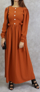 Robe longue froncee fluide style habille pour femme - Couleur rouille
