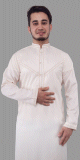Qamis traditionnel homme brode haut de gamme de couleur beige (tissu satine)