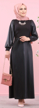 Robe en simili-cuir (Boutique Mode musulmane - Modest Fashion) - Couleur noire
