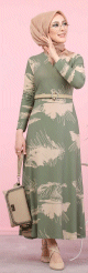 Robe longue originale imprimee floral artistique (Mode Musulmane) - Couleur kaki