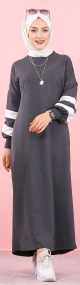 Robe longue look sportswear moderne pour femme musulmane (Robes coton hijab pas cher) - Couleur gris anthracite