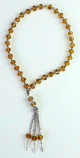 Chapelet (Tasbih) de luxe a 33 perles en cristal de couleur jaune or avec petites perles argentees