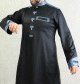 Qamis homme satine moderne de luxe couleur noir et bleu col mao