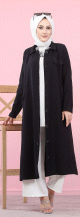 Veste longue pour femme - style chemise (Vetement Hijab) - Couleur noir