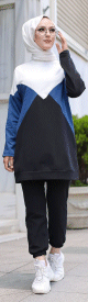 Tenue decontractee et sport deux pieces (Tunique et Pantalon) adaptee a la femme musulmane - Vetement a 3 couleurs : noir, bleu et blanc