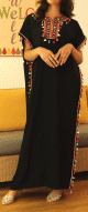 Robe orientale brodee a pompons multicolore - Couleur noir