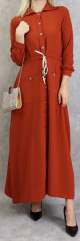 Robe casual chic pour femme - Robe longue boutonnee de couleur brique