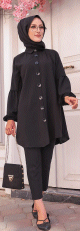 Tunique Chemise ample fermeture boutons pour femme (Vetement Mastour Hijab) - Couleur noir