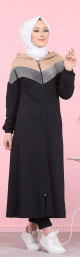 Robe zippee moderne a capuche avec haut argente de type Sportswear ideal pour femme musulmane voilee - Couleur noir et Vison
