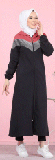 Cardigan long pour femme (Robe zippee a capuche style Sportswear pour femme voilee) - Couleur noir et rose