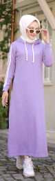 Robe sweat-shirt longue a capuche en coton (Sportswear Modest Fashion) - Couleur lilas