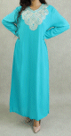 Robe orientale longue avec broderies - Manches longues - Couleur Bleu turquoi