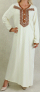Robe orientale maghrebine longue brodee pour femme - Couleur blanc casse (blanche)