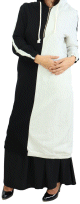 Tunique longue en coton type sportswear avec capuche - Couleur Noire et Blanc casse