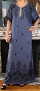 Robe maxi-longue en coton style oriental avec strasse motifs noirs cachemire pour femme - Couleur Gris anthracite