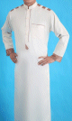 Qamis homme satine moderne de luxe - Couleur blanc casse et marron