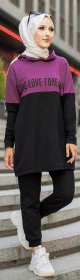 Ensemble Survetement bi-couleur a capuche pour femme voilee (Hijab Sport Ootd - Boutique en ligne) - Couleur Mauve