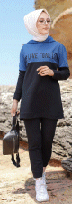 Ensemble Survetement bi-couleur a capuche pour femme musulmane inscription "Love" - Couleur noir et Bleu indigo