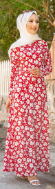 Robe longue a fleurs (Robes fleuries femme hijab pas cher) - Couleur rouge