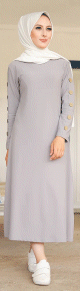 Robe decoree de boutons pour femme voilee - Vetement islamique moderne - Couleur Gris