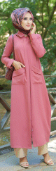 Robe longue fluide entierement boutonnee devant (Vetement Hijab Turque Outfit) - Couleur Rose