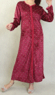 Robe arabe longue en velours a motif avec broderie blanche pour femme - Couleur Bordeaux