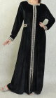 Robe longue en velours brodee fermeture zip pour femme (Automne/Hiver) - Couleur Noir