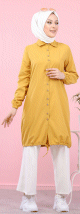 Tunique-Chemise ample boutonnee (Vetement decontracte femme voilee) - Couleur jaune moutarde