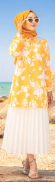 Tunique Chemise imprimee motifs fleurs (Vetement hijab ete pour femme) - Couleur jaune