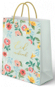Grand Sac cadeau en carton a fleurs "Eid Mubarak" (32x26x11 cm) - Couleur vert amande et dore