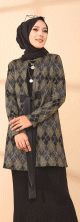 Veste Manteau femme avec ceinture integree (Tunique Automne Hiver - Boutique Vetement Hijab Turque en ligne) - Couleur noir et kaki