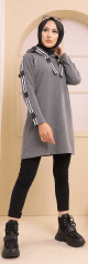 Sweatshirt long avec capuche style moderne decontracte et sport (Vetement femme musulmane) - Couleur gris fonce