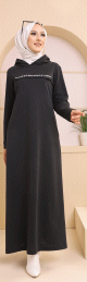 Robe longue style moderne avec capuche (Vetement hijab pour musulmane) - Couleur noir
