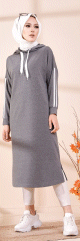 Tunique avec capuche pour femme (Vetement decontracte mastour pour hijab) - Couleur gris fonce
