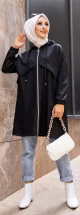 Trench coat pour femme (Manteau hijab automne hiver) - Couleur noir