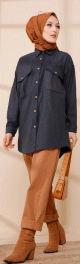 Chemise casual pour femme avec deux grandes poches - Couleur anthracite