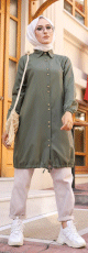 Tunique-Chemise ample boutonnee (Vetement moderne et decontracte pour femme voilee) - Couleur kaki